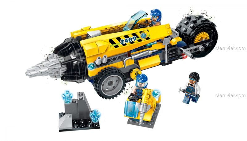 Bộ đồ chơi mô hình Enlighten 2409 Xe Khoan Rồng Đất với đầu khoan lớn, bánh xe địa hình và 3 minifigures, sẵn sàng cho cuộc phiêu lưu khai phá, đồ chơi lắp ghép giá tốt cho bé trai 6 tuổi.