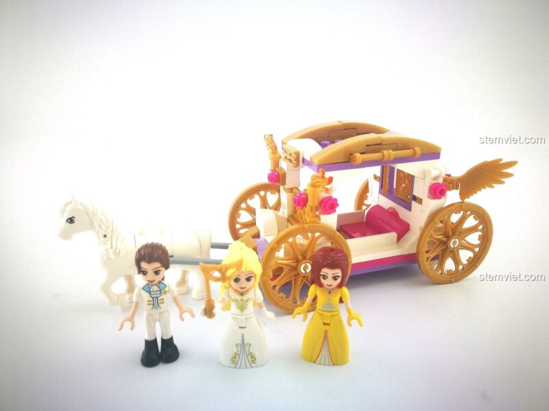 Minifigures công chúa Leah, hoàng tử và xe ngựa hoàng gia của bộ đồ chơi Lâu đài thiên thần Enlighten 2612, đồ chơi lắp ráp lâu đài cho bé gái 6 tuổi