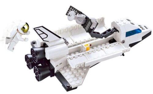 Vỏ hộp của bộ đồ chơi xếp hình Enlighten 509 Tàu vũ trụ, thể hiện mô hình tàu con thoi và phi hành gia ngoài không gian. Gồm 125 mảnh ghép.