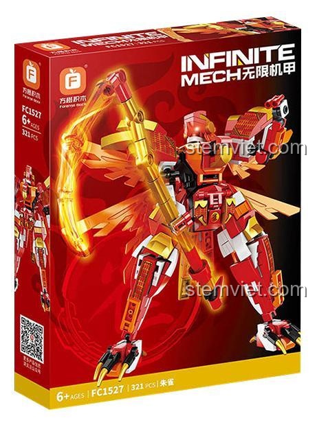Hộp bộ lắp ghép Forange FC1527 đồ chơi mô hình Robot Chu Tước, hiển thị hình ảnh sản phẩm và thông tin hãng, chất lượng cao, đáng tiền.