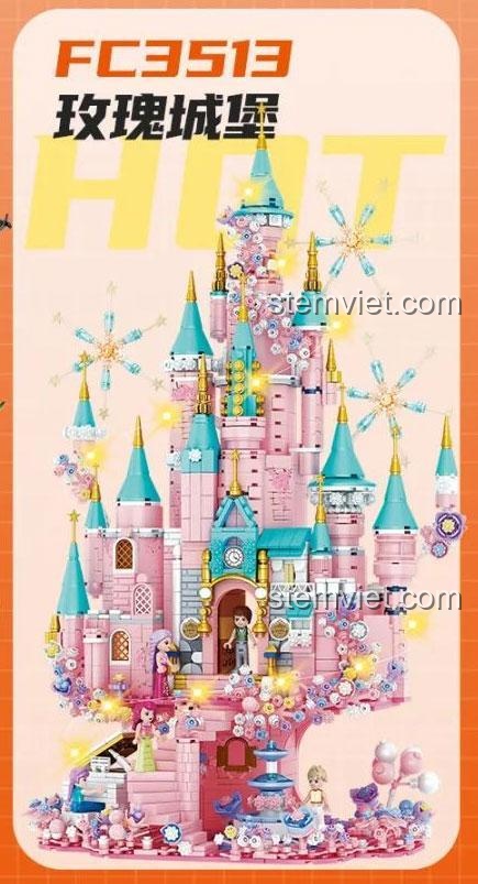 Hộp đồ chơi Forange FC3513 Lâu đài công chúa, 2157 mảnh ghép, màu hồng xanh, món quà đáng tiền cho bé gái.