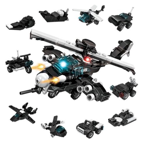 Bộ đồ chơi Forange FC3824 Máy Bay Trực Thăng Vũ Trang Sấm Sét Biến Hình 10 Kiểu, đồ chơi lắp ghép cho bé trai 6 tuổi, chất lượng cao