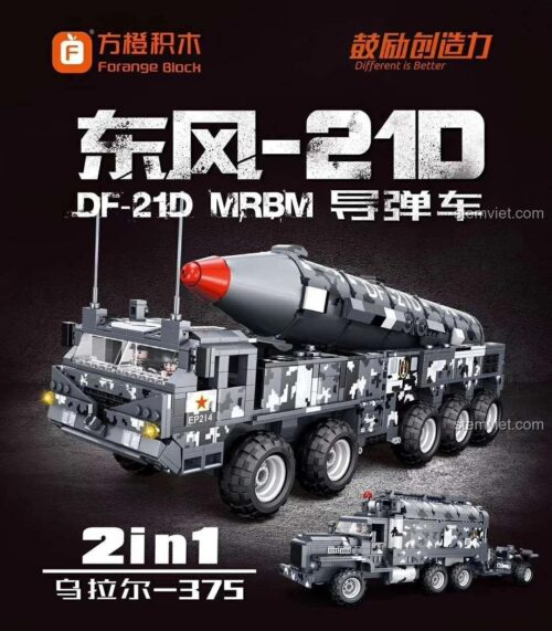 Poster bộ lắp ráp Xe Tên Lửa Đông Phong-21D Forange FC6102, lắp được 2 kiểu xe quân sự.