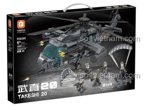 Hộp sản phẩm bộ đồ chơi Trực thăng tấn công WZ-20 Forange FC6105, 1084 chi tiết, 5 minifigures, cho bé trai 6 tuổi