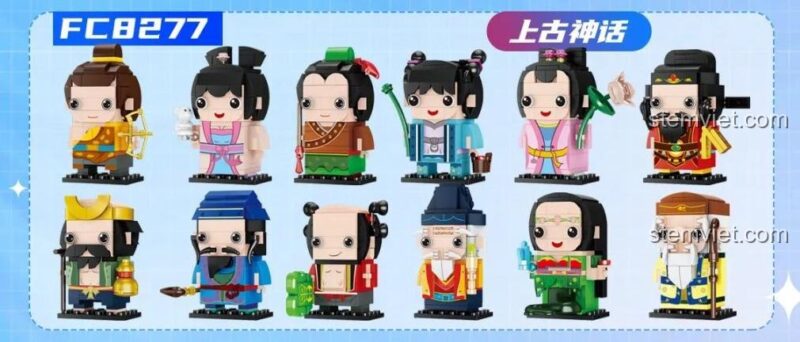 12 nhân vật Thần Thoại Cổ Đại Forange FC8277, đồ chơi lắp ráp phong cách BrickHeadz, bộ sưu tập nhân vật Bát Tiên, Hằng Nga, Hậu Nghệ, Nữ Oa, Thổ Địa, đồ chơi giáo dục cho bé 6 tuổi.