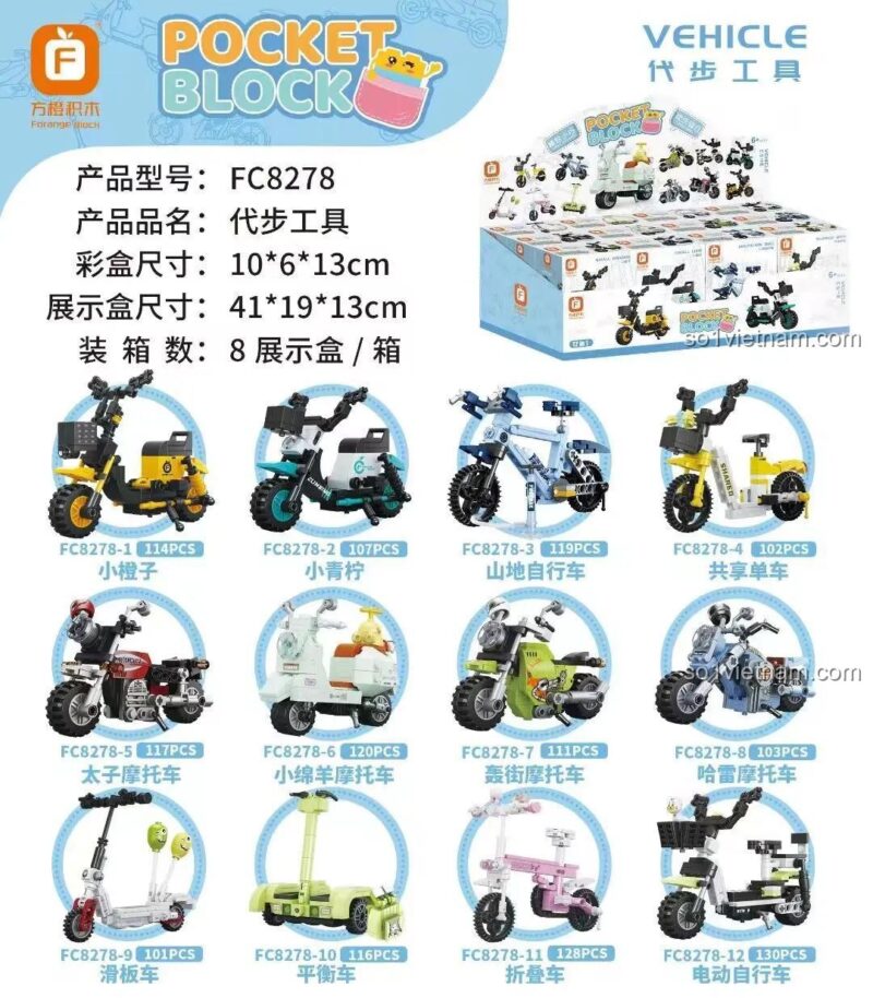 bộ lắp ghép Forange FC8278 chi tiết 12 mẫu xe điện xe đạp xe máy cho bé trai bé gái 6 tuổi lắp được 12 kiểu