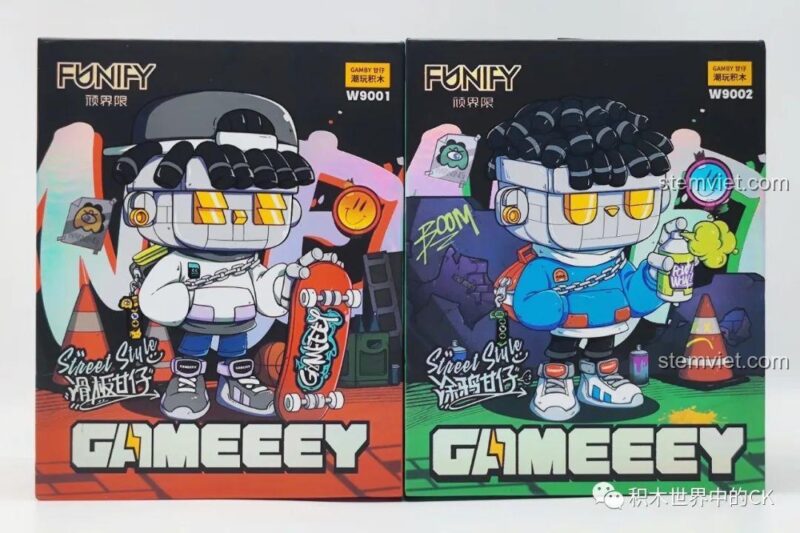 Mô hình Gameeey trượt ván Funify W9001 đã hoàn thiện, thể hiện phong cách đường phố cá tính độc đáo, đồ chơi xếp hình cho con trai 14 tuổi.