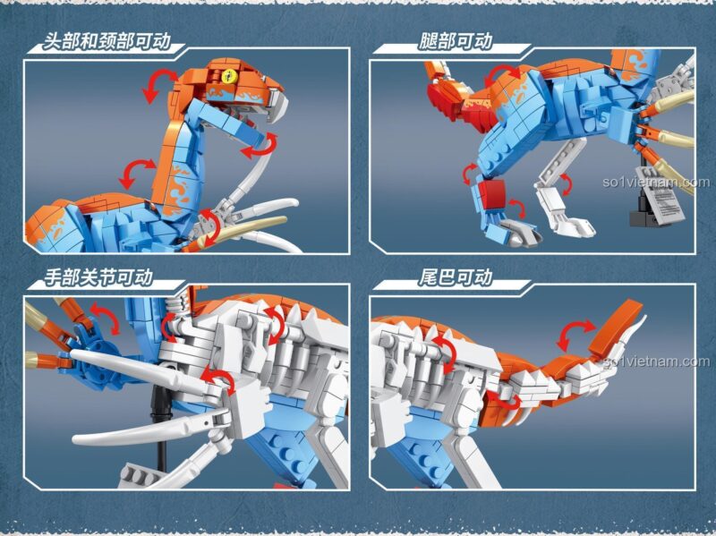 Bộ lắp ghép Khủng long Therizinosaurus GAOMISI T1037 với khớp đầu và cổ cử động linh hoạt, đồ chơi xếp hình giá rẻ