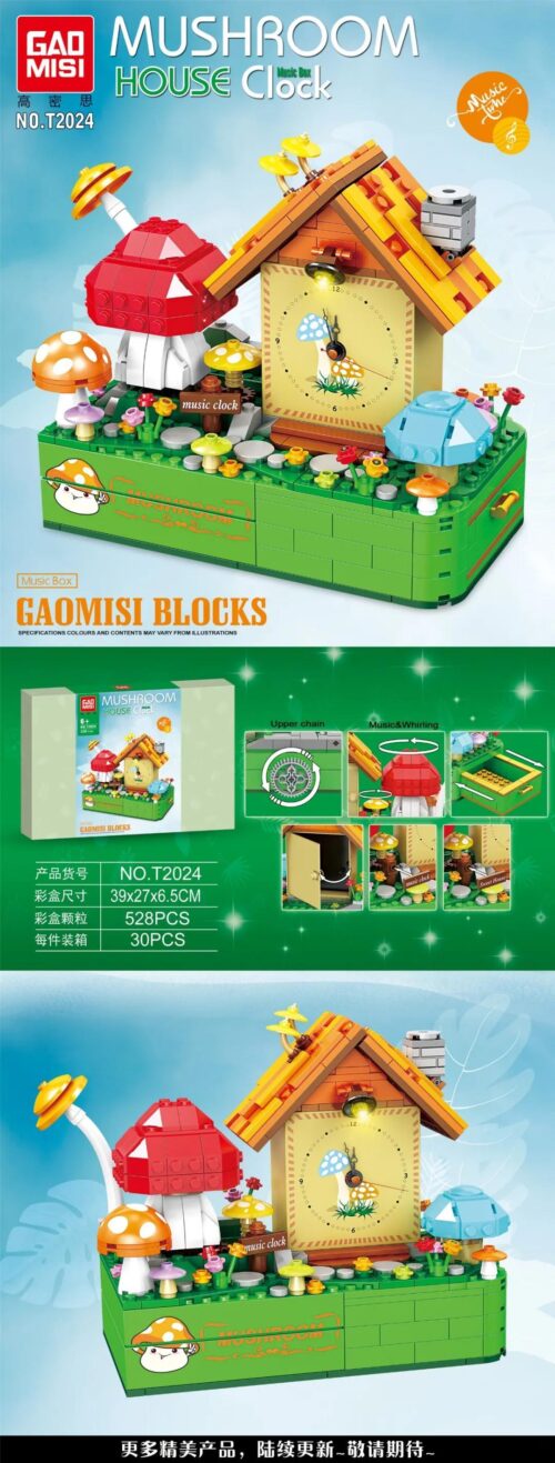 Bộ đồ chơi Đồng Hồ Ngôi Nhà Nấm GAOMISI T2024 Đồng Hồ Ngôi Nhà Nấm Âm Nhạc 528 mảnh, đồ chơi lắp ráp sáng tạo cho bé gái 6 tuổi, giá tốt