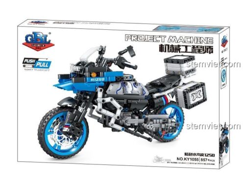 Hộp sản phẩm bộ lắp ráp xe máy BMW R1250 GBL KY1055, có hình ảnh mô hình và thông tin sản phẩm