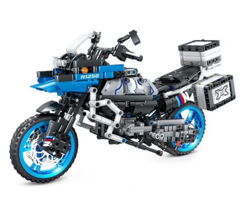 Mô hình xe máy BMW R1250 GBL KY1055 màu xanh và đen, chi tiết cao, bánh xe lớn, có chân chống