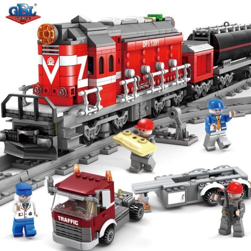 Bộ lắp ráp Đầu máy xe lửa Diesel Đông Phong 5 GBL KY98219, đồ chơi mô hình xe lửa diesel DF5 cho bé trai 6 tuổi, giá tốt, chất lượng cao, kèm cần cẩu và xe tải