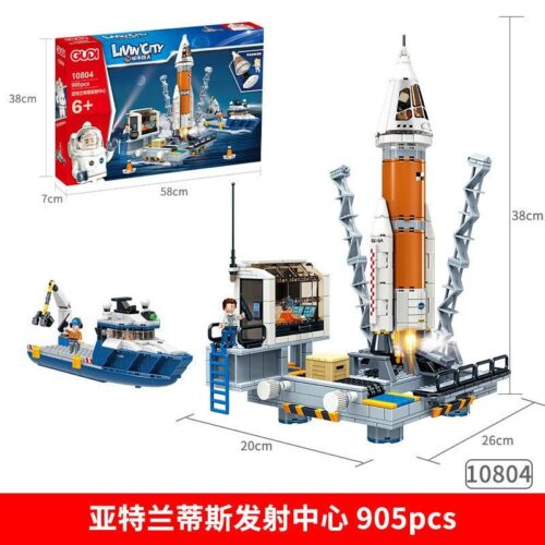 Toàn cảnh bộ lắp ráp Trung Tâm Phóng Tàu Con Thoi Atlantis GUDI 10804 với kích thước chi tiết, món quà cho bé trai 6 tuổi.