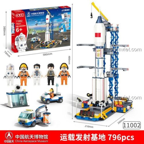 Mô hình GUDI 11002 Căn cứ phóng tên lửa vận tải, thể hiện kích thước và các minifigure phi hành gia, đồ chơi mô hình Trạm phóng tên lửa cho bé trai 6 tuổi.