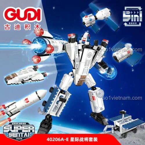 Hộp sản phẩm bộ đồ chơi GUDI 40206, Robot Biến Hình 0206, cho bé trai 6 tuổi