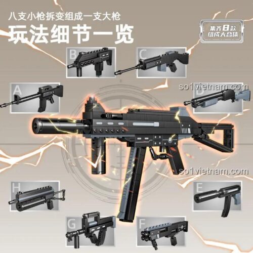 Bộ đồ chơi GUDI 40602 cho phép lắp ráp 8 mẫu súng khác nhau