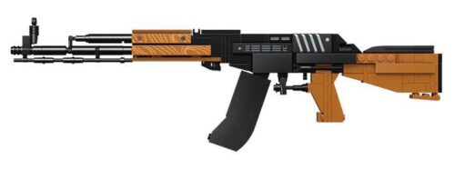 Mô hình súng AK-47 GUDI 40603 sau khi lắp ráp hoàn chỉnh từ 8 bộ nhỏ. Đồ chơi lắp ráp cho bé trai 6 tuổi, giá rẻ.