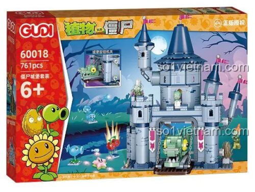 Hộp sản phẩm bộ đồ chơi Lâu đài Zombie Plants vs. Zombies GUDI 60018