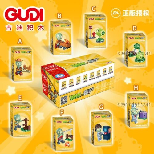 Hộp display bộ lắp ghép GUDI 60024 với 8 hộp nhỏ, đồ chơi mô hình Minifigure Zombie, phù hợp bé trai 6 tuổi, giá tốt.