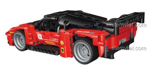 Mô hình xe đua GUDI 70104 Siêu Xe Đua Ferrari 488 từ góc nhìn bên hông, thể hiện chi tiết thiết kế khí động học, chất lượng cao.