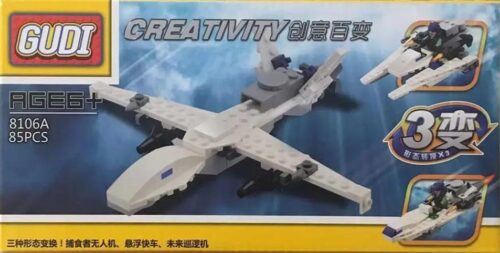 GUDI 8106A Bộ lắp ghép Máy bay không người lái, Xe tốc độ, Tàu tuần tra tương lai - 85 chi tiết, 3 kiểu lắp, Đồ chơi sáng tạo cho bé trai 6 tuổi