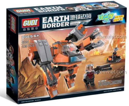 Mô hình đồ chơi lắp ghép Robot Chiến Đấu Dreadnought GUDI 8224 cùng minifigure phi công và ụ súng máy. Bộ xếp hình giá rẻ cho bé trai 6 tuổi.