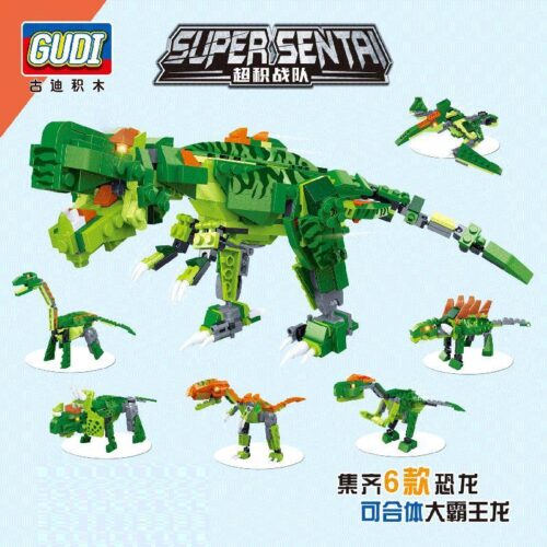 Bộ đồ chơi Khủng long biến hình GUDI 8705C, đồ chơi lắp ráp Khủng long hợp thể cho bé trai 6 tuổi, giá tốt, chất lượng cao, hợp thể 6 trong 1.