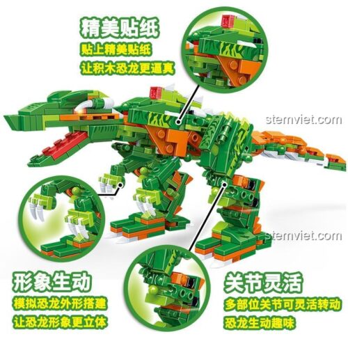 Khủng long biến hình GUDI 8754, Robot khủng long với khớp linh hoạt, chi tiết sắc nét cho bé trai 6 tuổi