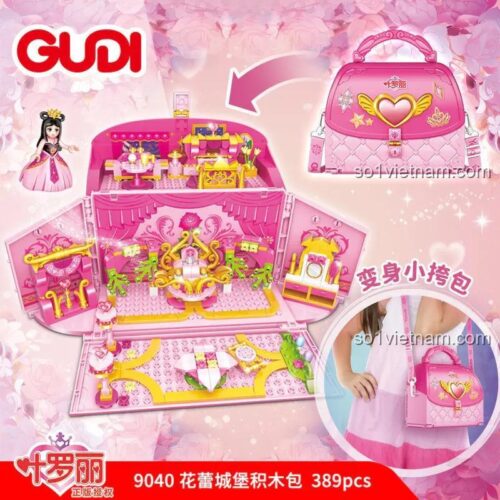 Đồ chơi lắp ghép GUDI 9040 biến hình túi xách lâu đài công chúa, quà tặng bé gái 6 tuổi