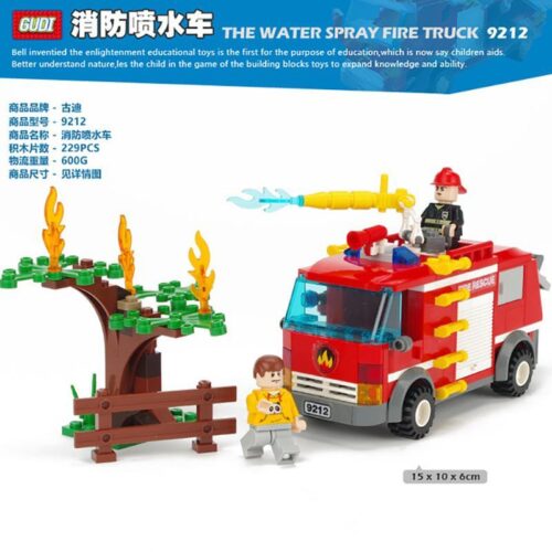 Bộ lắp ráp GUDI 9212 Xe Cứu Hỏa Phun Nước 229 mảnh cho bé trai 6 tuổi, đồ chơi mô hình xe cứu hỏa chất lượng cao giá tốt