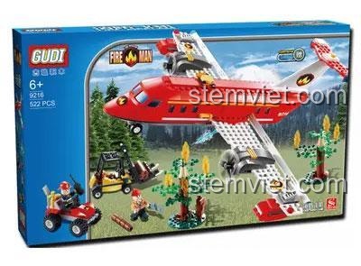 Hộp sản phẩm bộ lắp ghép GUDI 9216 Máy bay cứu hỏa, đồ chơi xây dựng cho bé trai 6 tuổi, chất lượng cao.