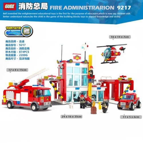 Bộ lắp ghép Trạm Cứu Hỏa GUDI 9217 cho bé trai 6 tuổi, mô hình trạm cứu hỏa lớn với nhiều phương tiện, giá tốt.