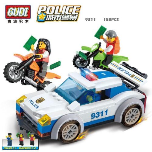 Bộ đồ chơi GUDI 9311 Cảnh sát truy đuổi kẻ cướp, đồ chơi lắp ráp xe cảnh sát và mô tô, 158 mảnh ghép, phù hợp bé trai 6 tuổi, giá tốt
