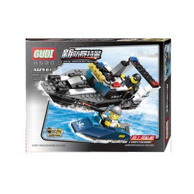 Bộ lắp ghép Thuyền chống buôn lậu GUDI 9409, đồ chơi lắp ráp cảnh sát biển cho bé trai 6 tuổi, giá tốt, có ảnh hộp sản phẩm.