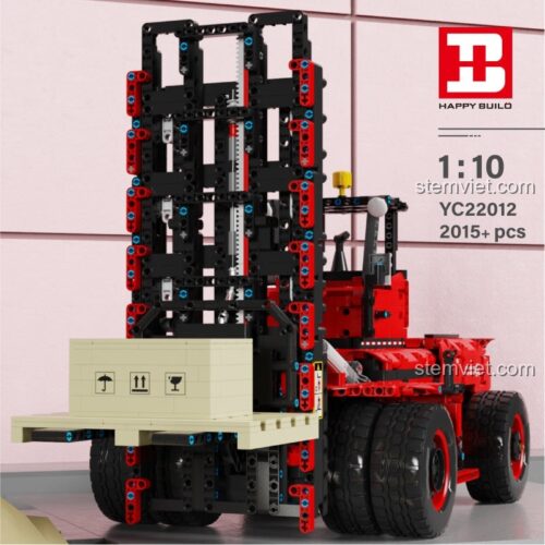 Hộp sản phẩm Happy Build YC-22012, bộ lắp ghép xe nâng hạng nặng 2015 mảnh, tỉ lệ 1:10, đồ chơi lắp ráp chất lượng cao cho bé trai 8 tuổi.