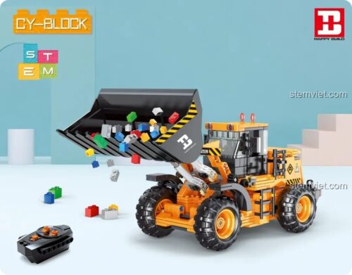 Đồ chơi mô hình Happy Build YC-33002 Xe xúc lật điều khiển từ xa, bộ khối lắp ghép Máy xúc lật điều khiển từ xa với các mảnh ghép STEM