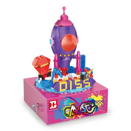 Mô hình hoàn chỉnh của bộ lắp ráp Hộp Nhạc Thế Giới Tên Lửa Happy Build YC-50003, một món đồ chơi sáng tạo cho bé gái 8 tuổi.
