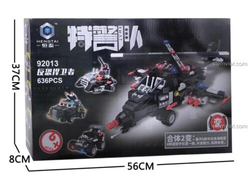 Hộp bộ xếp hình HENGTAI 92013 Đội Đặc Nhiệm, đồ chơi mô hình Người Bảo Vệ Chống Khủng Bố, lắp được 4 kiểu xe, phù hợp bé trai 6 tuổi.