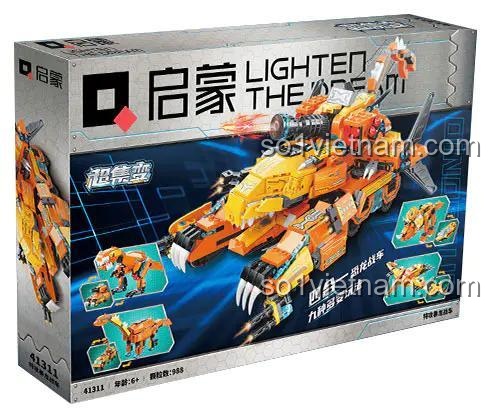 Hộp đựng bộ đồ chơi Xe Chiến Khủng Long Tấn Công Qman 41311, có hình ảnh mô hình và thông tin sản phẩm, đồ chơi sáng tạo cho bé