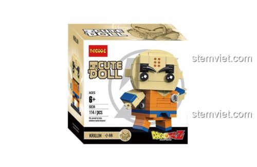 Hộp sản phẩm đồ chơi mô hình Decool 6834 Krillin Cute Doll, bộ xếp hình 114 chi tiết, quà tặng cho fan Bảy Viên Ngọc Rồng.