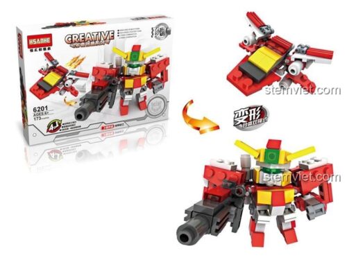 HSANHE 6201 Robot biến hình màu đỏ, đồ chơi lắp ráp robot cho bé trai 6 tuổi