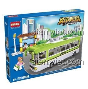 Mô hình đồ chơi lắp ráp xe buýt điện thành phố HSANHE 6856 kèm kích thước chi tiết, phù hợp cho bé trai 6 tuổi.