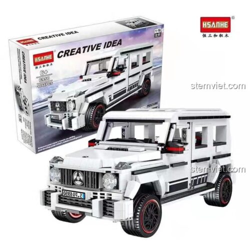 Hộp sản phẩm bộ lắp ráp xe Mercedes-Benz G63 màu trắng tỉ lệ 1:16 HSANHE 6950