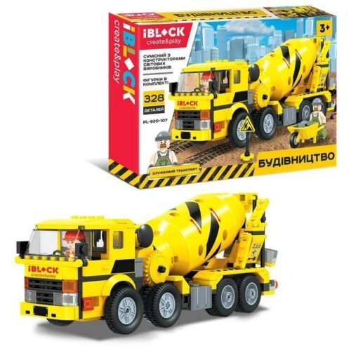 Bộ lắp ráp Xe Trộn Bê Tông iBlock PL-920-107 giá rẻ cho bé trai 6 tuổi, đồ chơi mô hình 328 chi tiết chất lượng cao