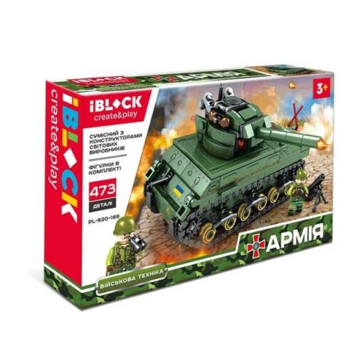 Bộ lắp ghép iBlock PL-920-169 Xe Tăng Sherman M4 Quân Đội Mỹ 473 chi tiết, có 2 minifigure lính, đồ chơi lắp ráp chất lượng cao cho bé trai 6 tuổi, giá tốt.