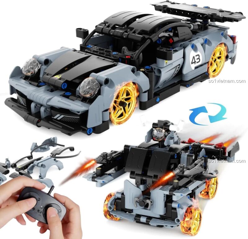 đồ chơi mô hình Siêu xe Porsche 8043 biến hình robot, điều khiển từ xa có đèn LED và âm thanh, đồ chơi cho bé trai 8 tuổi