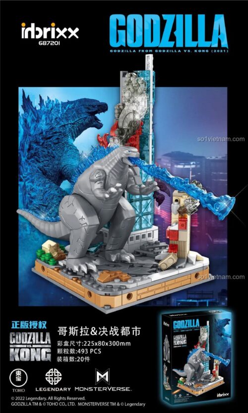Hộp sản phẩm bộ đồ chơi inbrixx 687201 Godzilla vs. Kong Trận Chiến Đô Thị