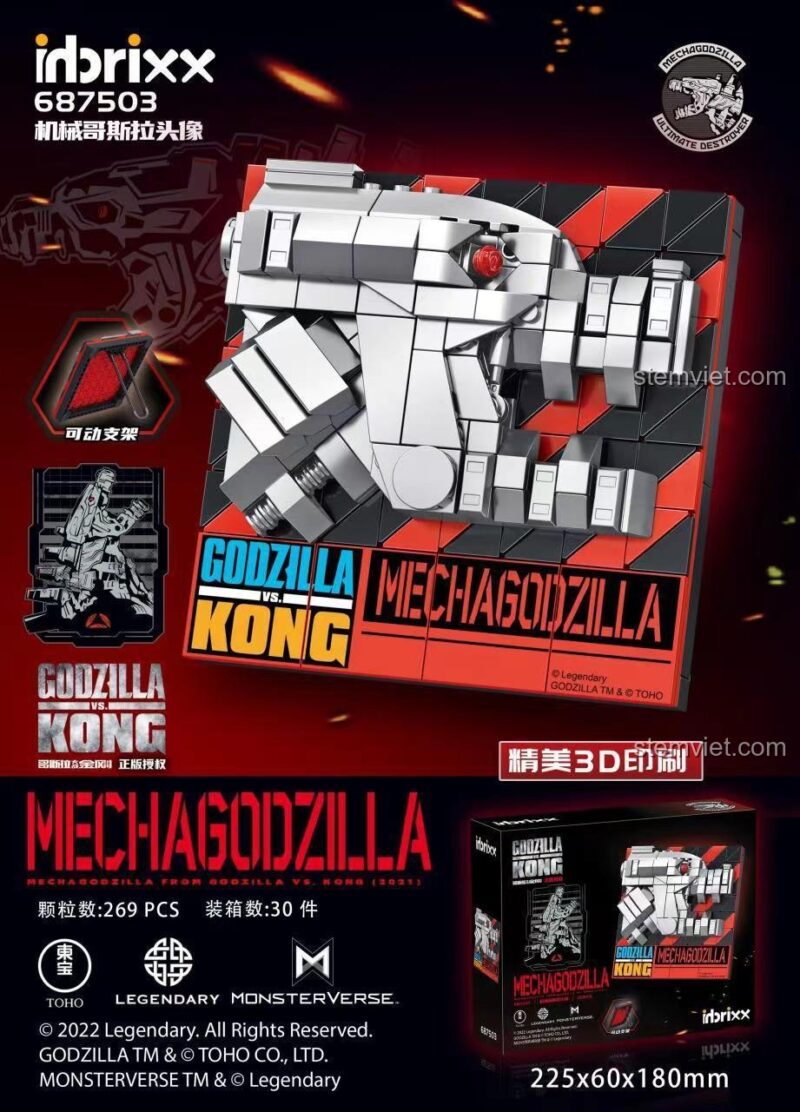 Poster đồ chơi mô hình Đầu Mechagodzilla 687503, quà tặng sáng tạo cho bé trai mê phim Godzilla vs. Kong.