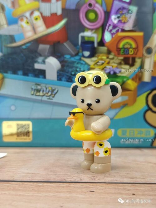 Minifigure Gấu Teddy Lướt Sóng inbrixx 881007 với phao vịt và kính bơi, chi tiết cao, phù hợp bé gái 6 tuổi.