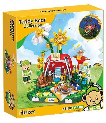 Hộp trước bộ lắp ghép Gấu Teddy cắm trại mùa thu inbrixx 881301, có đèn LED, cho bé gái 6 tuổi giá rẻ.